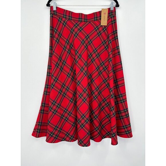 Cremieux Plaid Tartan Lesley Midi Skirt Red size 8 NEW - Picture 1 of 5